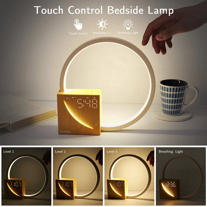 Blonbar Bedside Lamp, Touch Table Lamp with Natural Sounds, Desk Lamp with Alarm Clock, Touch Control 3 Levels Brightness