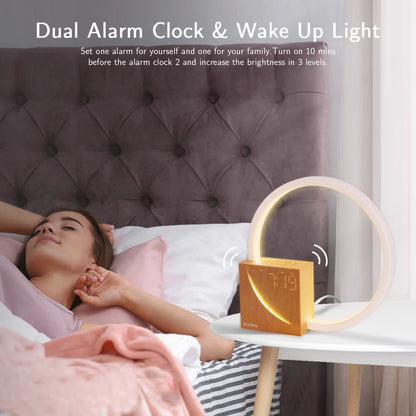 Blonbar Bedside Lamp, Touch Table Lamp with Natural Sounds, Desk Lamp with Alarm Clock, Touch Control 3 Levels Brightness