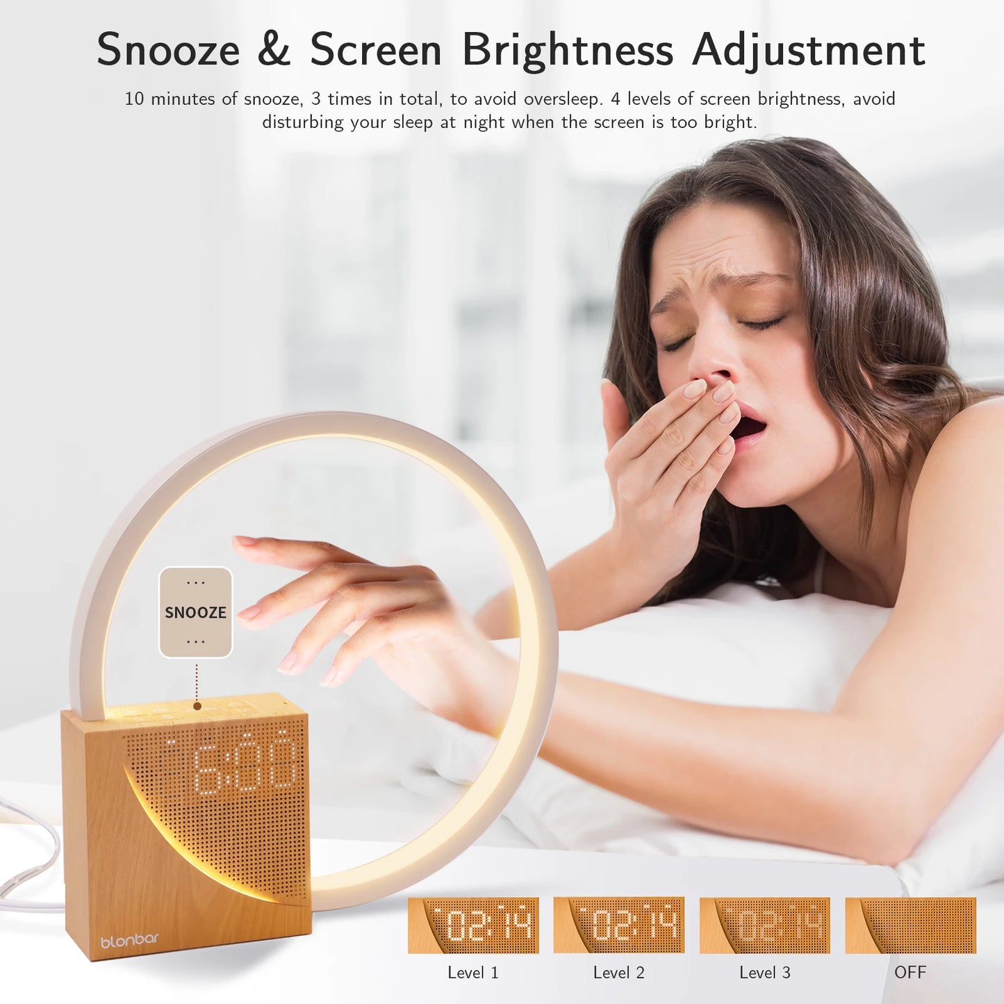 Blonbar Bedside Lamp, Touch Table Lamp with Natural Sounds, Desk Lamp with Alarm Clock, Touch Control 3 Levels Brightness